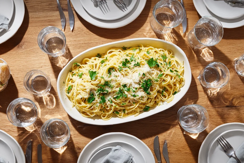 Cheesy Penne with Garlic Butter Ground Beef – Family Style Platter