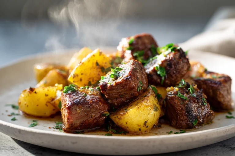 Garlic Butter Steak Bites and Potatoes