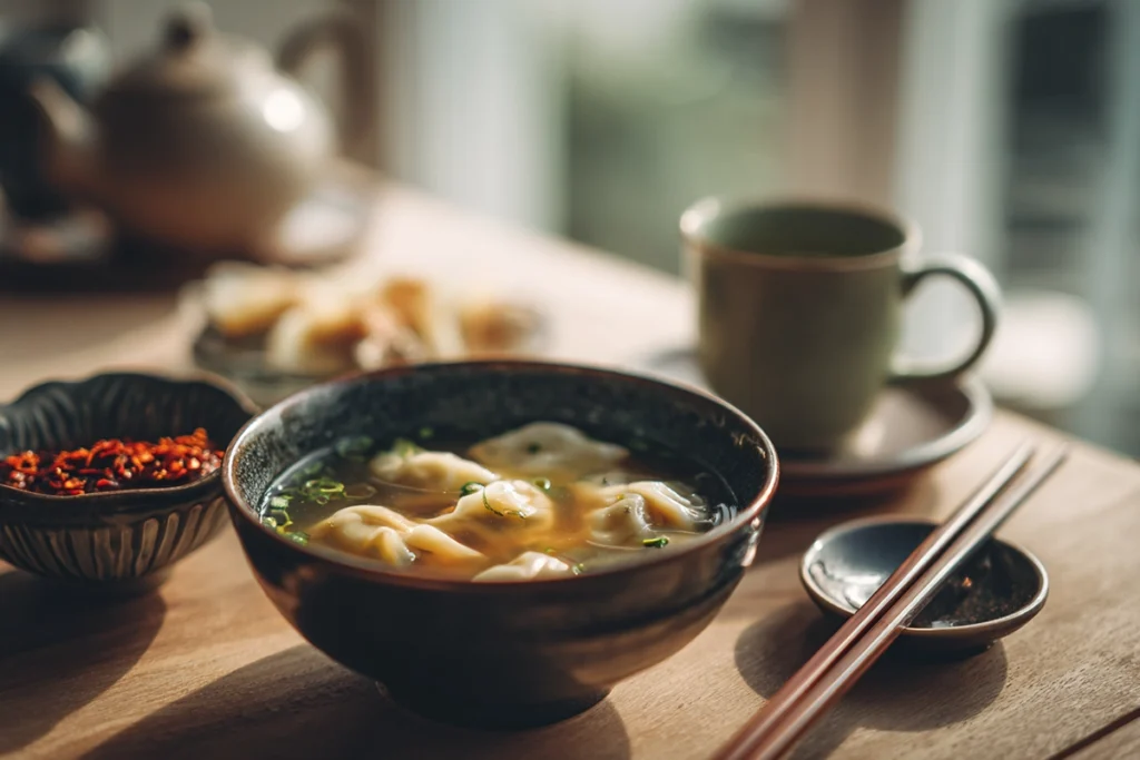 Potsticker Soup Serving & Pairing – Tabletop Scene