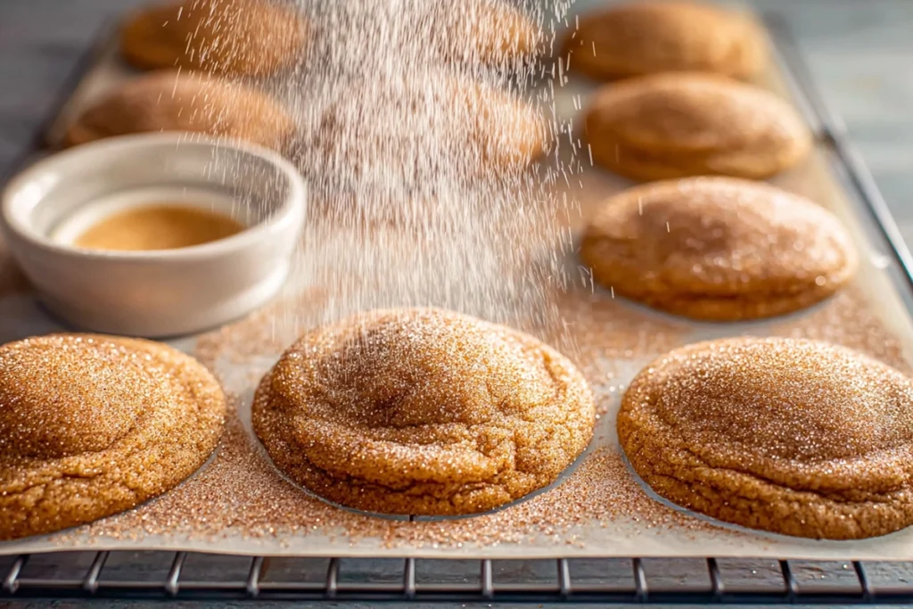 apple cider cheesecake cookies cooling on rack with cinnamon sugar sprinkle