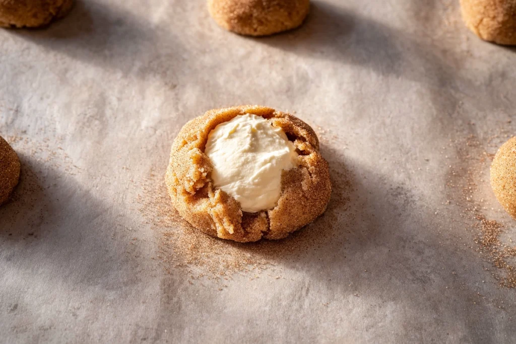 assembling apple cider cheesecake cookies with cream cheese filling