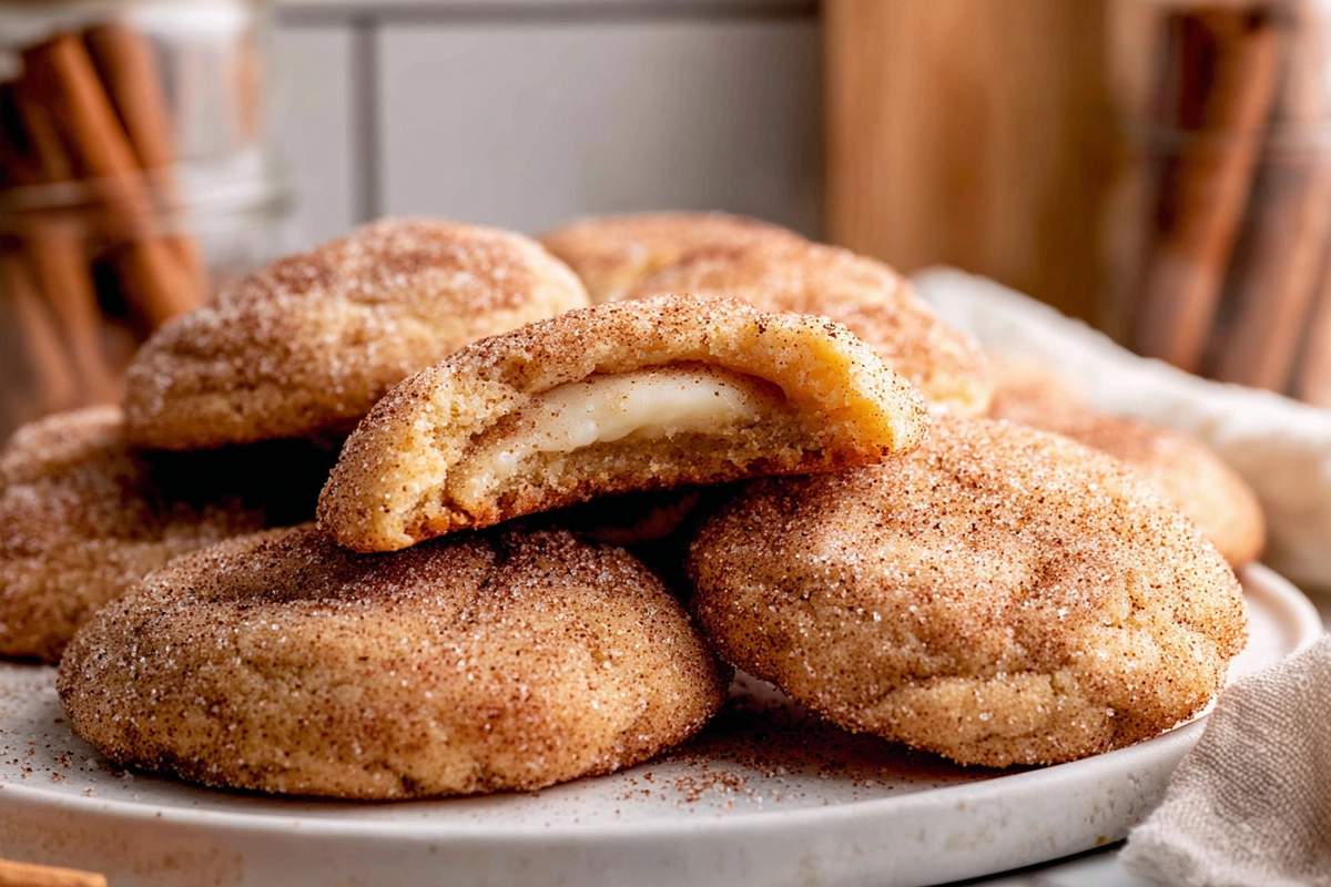 freshly baked apple cider cheesecake cookies on modern kitchen counter