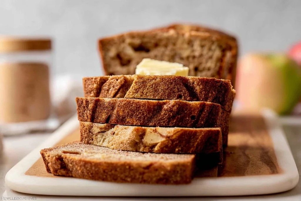 Apple cinnamon bread recipe slices arranged for serving and storage
