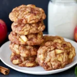 Chef Taha Ayad's Recipe Apple Cinnamon Oatmeal Cookies stacked on a plate with apples and cinnamon