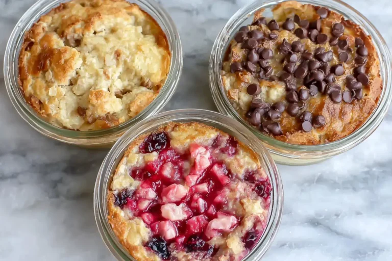 Chef Taha Ayad's Recipe Baked Protein Pancake Bowls with chocolate chip strawberry and plain baked bowls