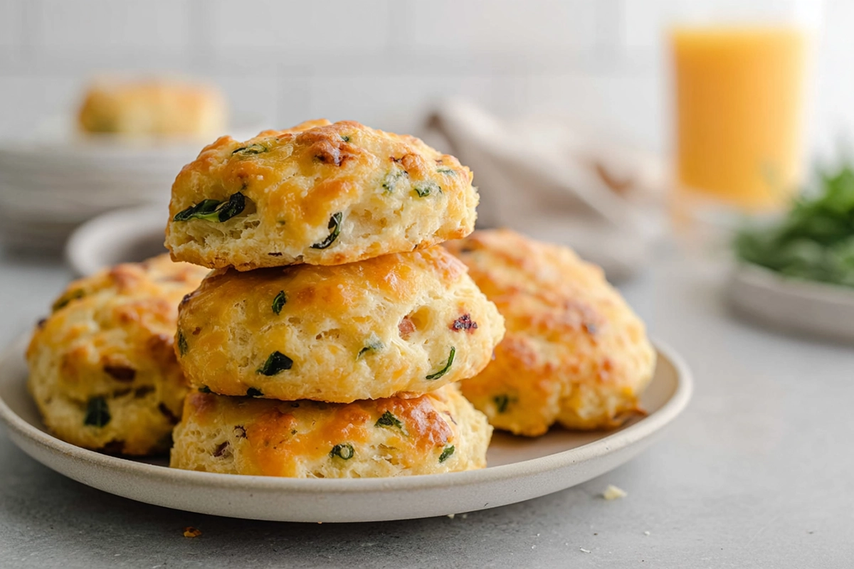 freshly baked breakfast protein biscuits on a modern kitchen counter