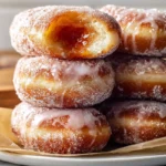 golden brioche donuts perfect for indulgent Thanksgiving feasting on marble countertop with maple glaze