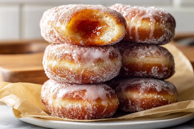 golden brioche donuts perfect for indulgent Thanksgiving feasting on marble countertop with maple glaze