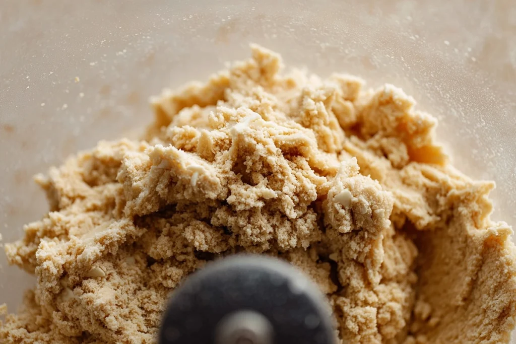 close-up of chai scone dough with butter crumbs and flour blend