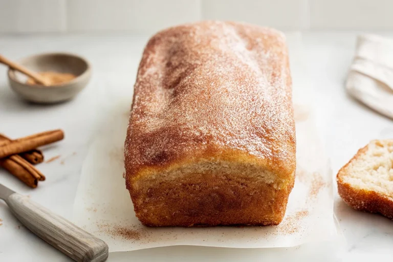 fresh cinnamon donut bread sliced on modern kitchen counter under natural daylight