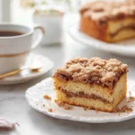 freshly baked coffee cake with cinnamon streusel on modern kitchen counter