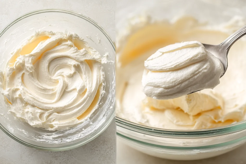 close-up of creamy whipped cream cheese filling for Starbucks Pumpkin Cream Cheese Muffins