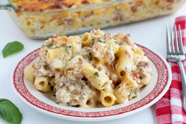 Creamy Beef Sausage Alfredo Rigatoni with Roasted Garlic 9 Chef Taha Ayad's Recipe Creamy Beef Sausage Alfredo Rigatoni with roasted garlic Parmesan sauce