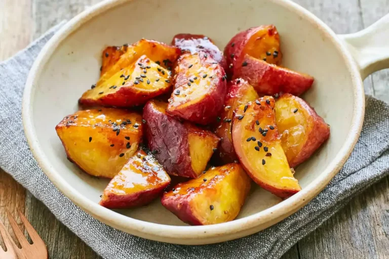 Daigaku Imo: Crispy Japanese Candied Sweet Potatoes 8 Chef Taha Ayad's Recipe Daigaku Imo with a glossy candy glaze and toasted black sesame seeds