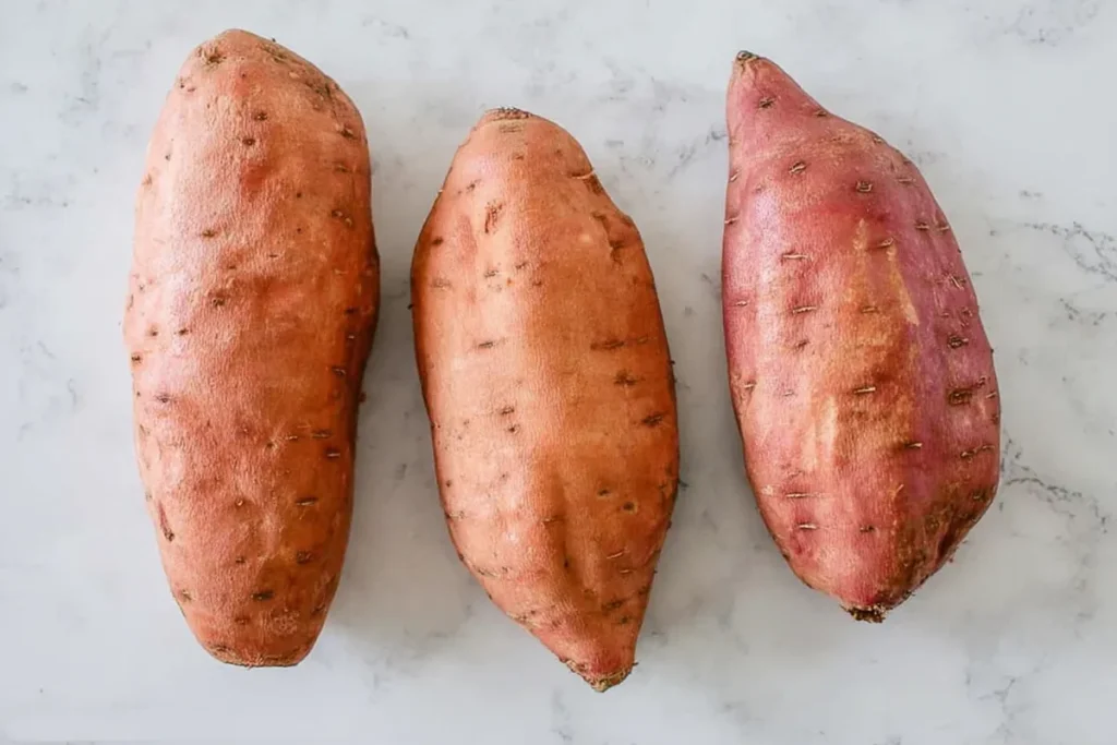 Daigaku Imo (Japanese Candied Sweet Potatoes) at Home 28 Japanese sweet potatoes for Daigaku Imo arranged on a light marble surface