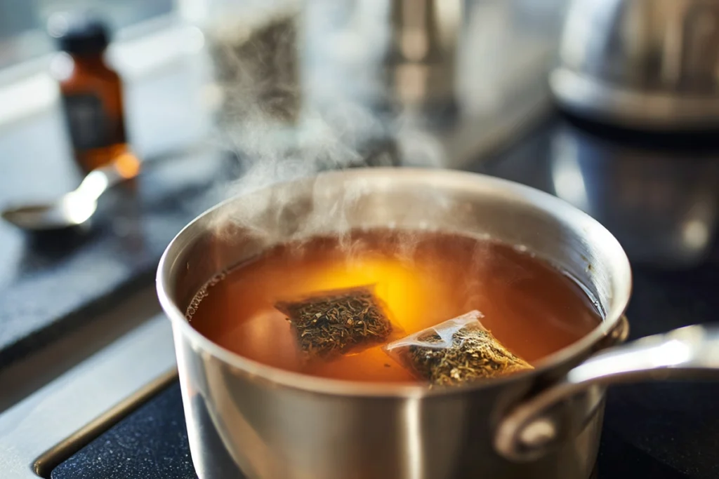earl grey tea steeping in milk for sherlock holmes foggy london tea cakes recipe