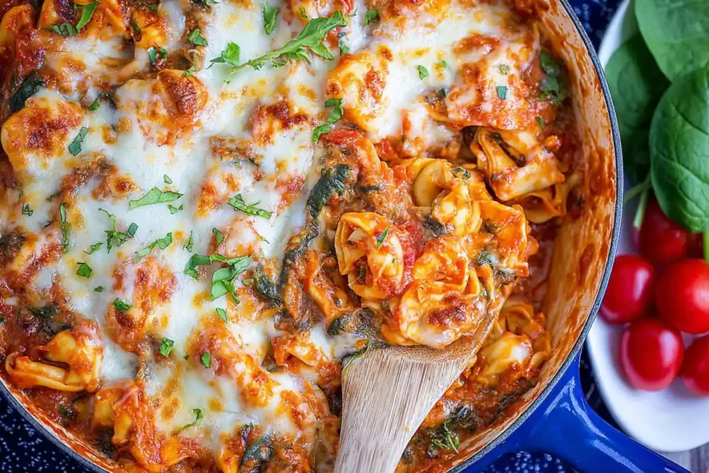 Easy Baked Tortellini Casserole for a Cozy Weeknight Dinner 38 Easy baked tortellini casserole serving with cheese tortellini sausage marinara spinach and melted mozzarella