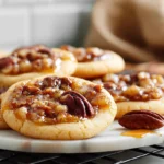 Close-up of pecan pie cookies on a white plate in a modern kitchen