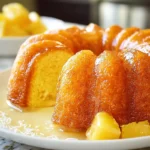 pineapple juice cake with golden glaze on modern kitchen counter