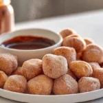 Sweet Air Fryer Churro Bites served warm with cinnamon sugar and chocolate sauce