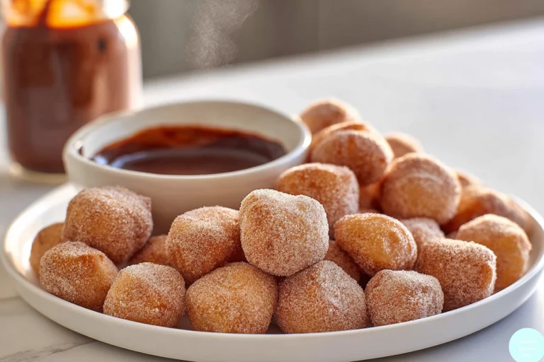 Sweet Air Fryer Churro Bites served warm with cinnamon sugar and chocolate sauce