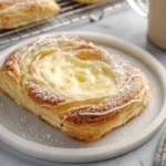 freshly baked ultimate cheese danish on a plate with creamy filling and golden flaky pastry