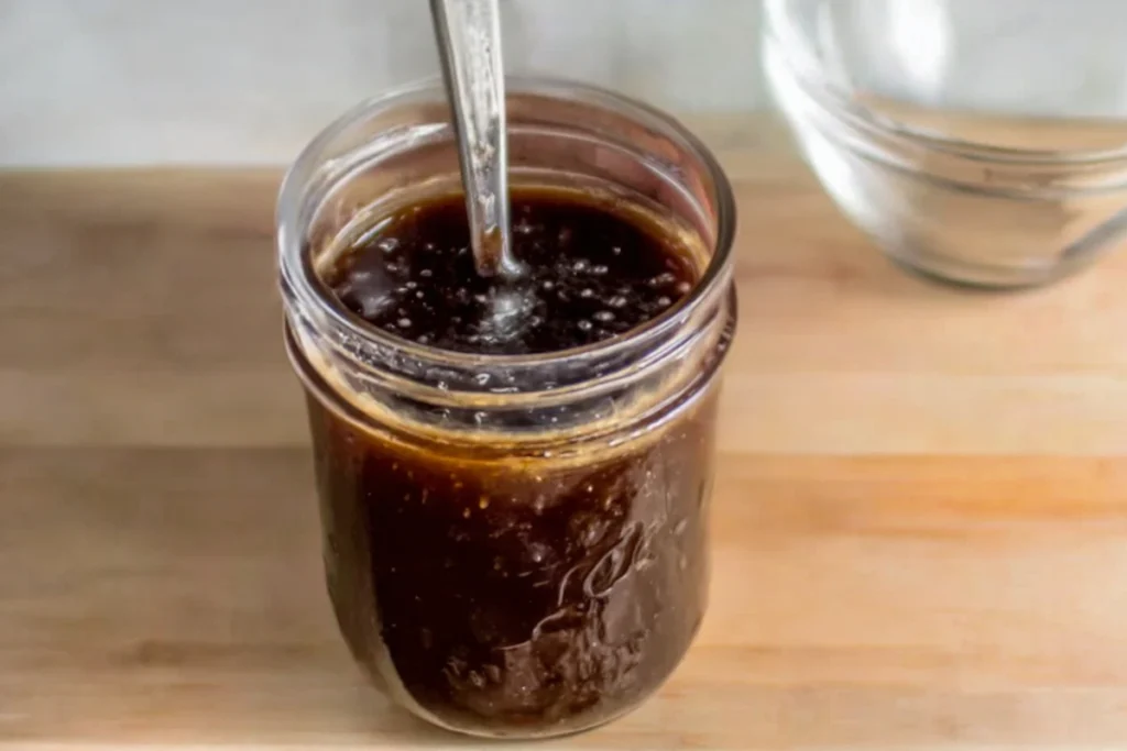 Finished Yakisoba Sauce whisked smooth in a mason jar