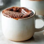Photorealistic 3-ingredient mug cake on countertop in natural daylight