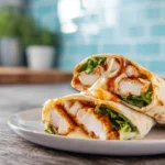 Photorealistic hero shot of air fryer chicken mozzarella wraps on a modern kitchen counter