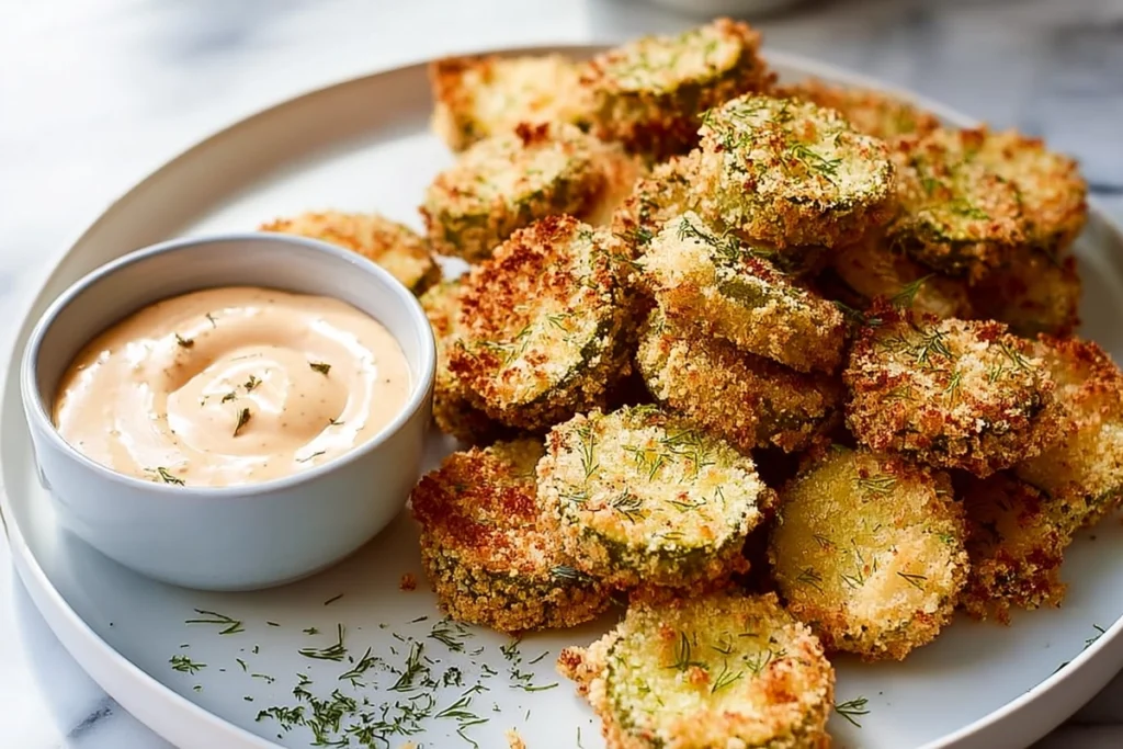 serving variations of air fryer fried pickles with ranch and chipotle mayo
