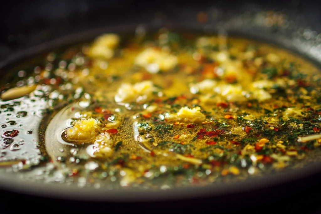 Close-up of cowboy butter sauce being prepared for Cowboy Butter Chicken Linguine
