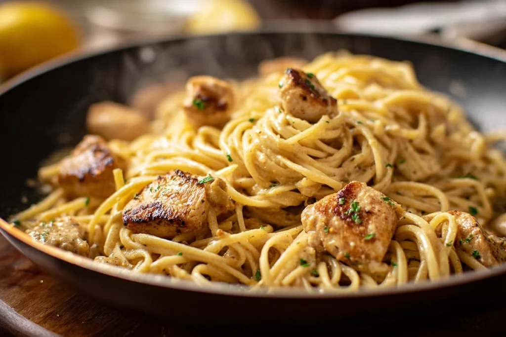 Linguine coated in cowboy butter sauce for Cowboy Butter Chicken Linguine