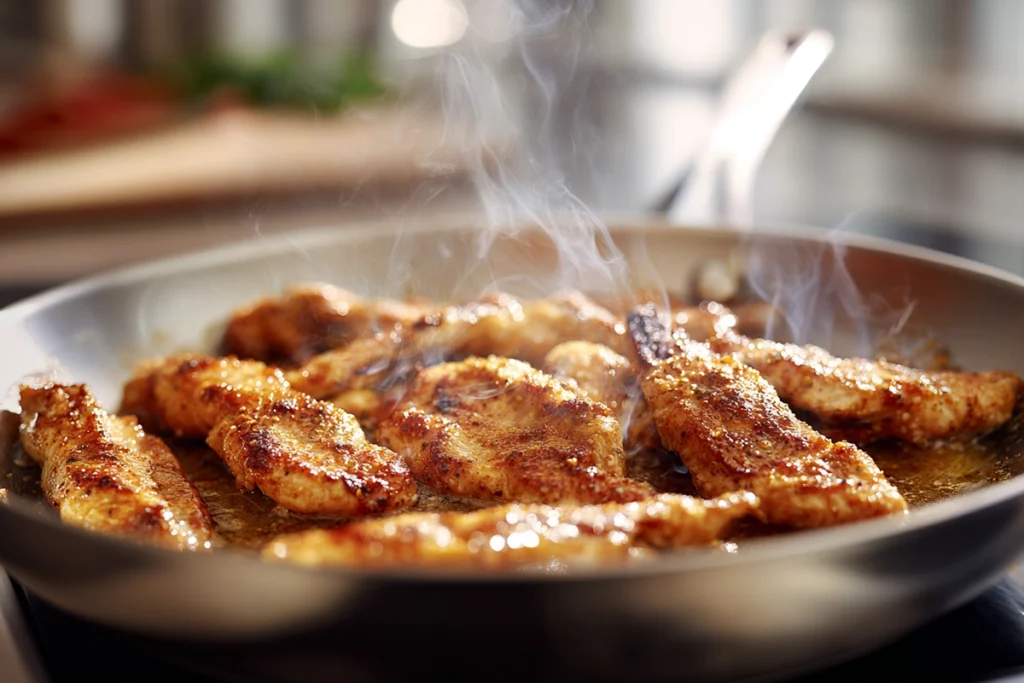 Chicken searing in cowboy butter for Cowboy Butter Chicken Linguine