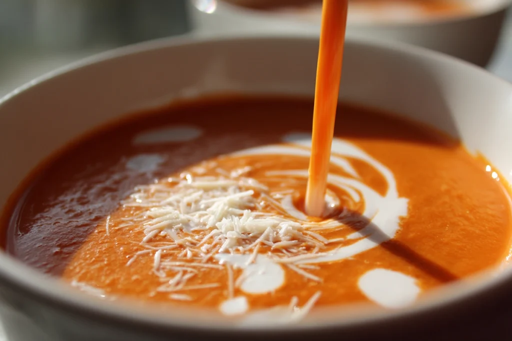 Cream and Parmesan blending into Crock Pot Creamy Chicken Parmesan Soup