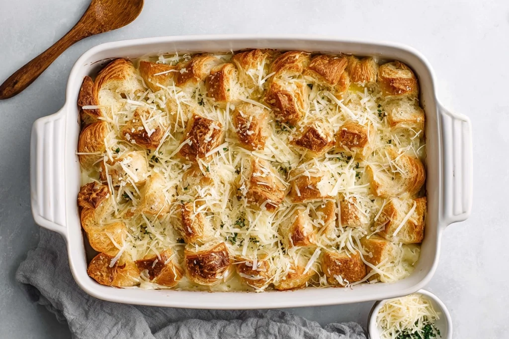 close-up croissant texture for Croissant Omelet Breakfast Casserole