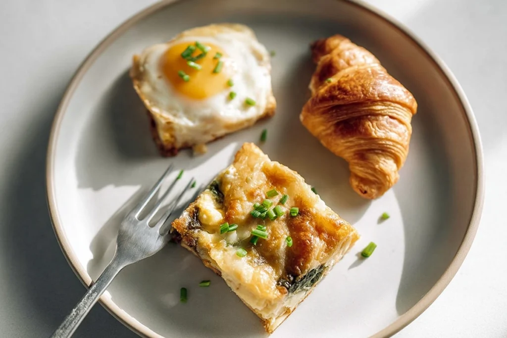 dietary variation ingredients for Croissant Omelet Breakfast Casserole displayed overhead