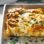 photorealistic hero shot of Croissant Omelet Breakfast Casserole on modern kitchen counter