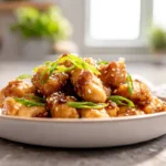 photorealistic honey butter chicken plated dish in modern kitchen