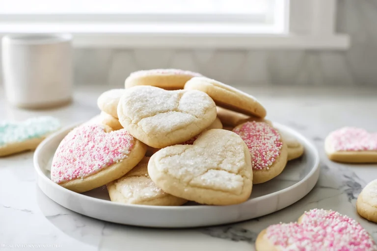 photorealistic soft sugar cookies on plate in modern kitchen