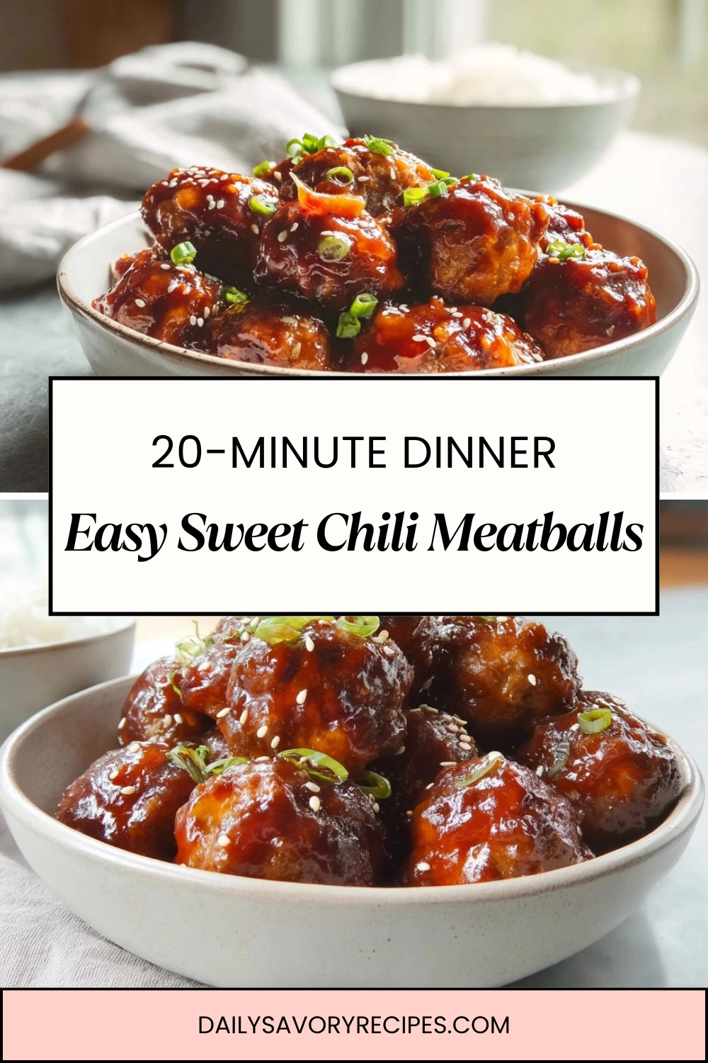 sweet chili meatballs with sweet chili glaze and garnish