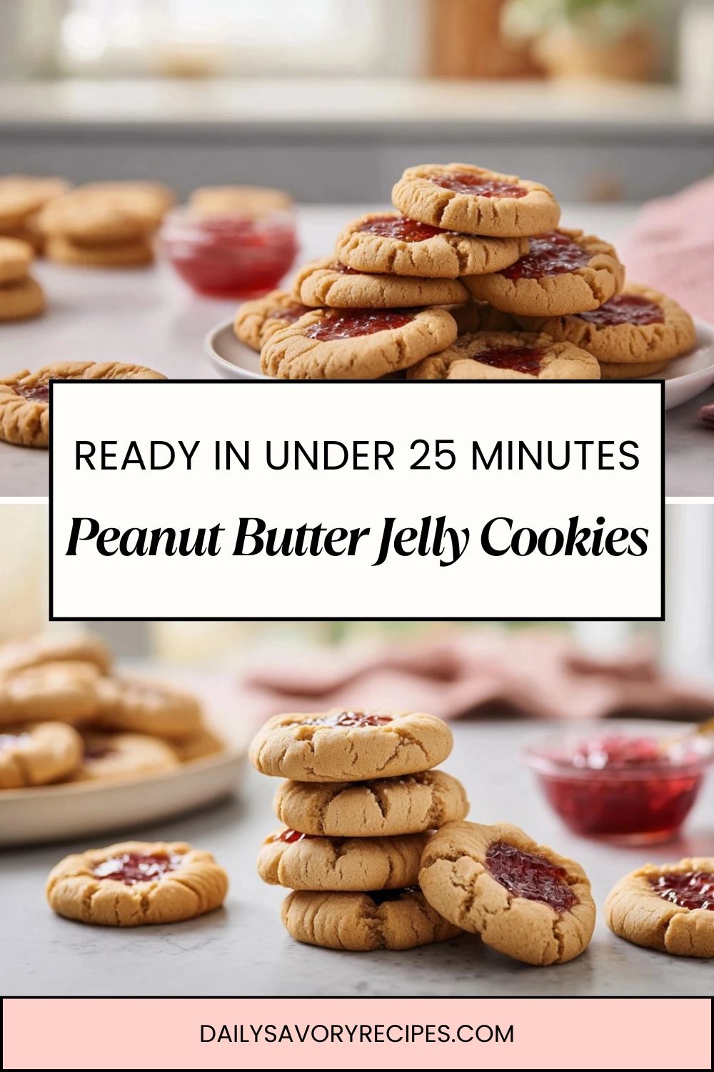 Peanut Butter and Jelly Cookies That Taste Like Childhood 33 Pinterest graphic featuring peanut butter and jelly cookies