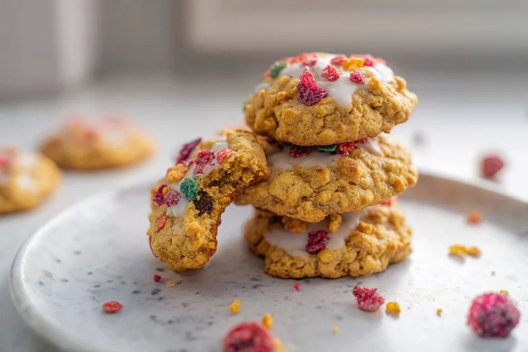 photorealistic berry crunch cookies on plate in modern kitchen