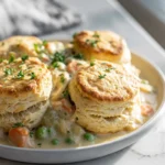 Biscuit Chicken Pot Pie with golden biscuits and creamy chicken filling
