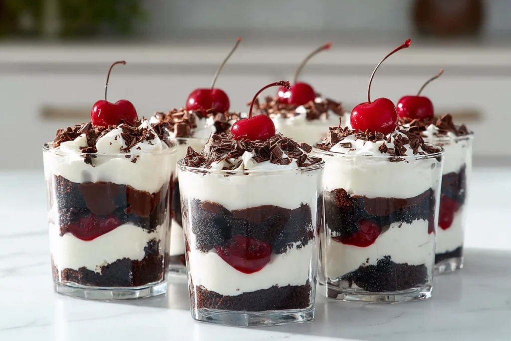 Black Forest Cake Cups ready to eat with visible layered texture