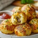 Cheeseburger Bombs with garlic parmesan crust served warm on a plate