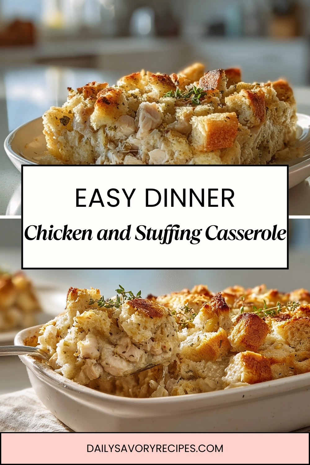 Chicken and Stuffing Casserole baked until golden and creamy