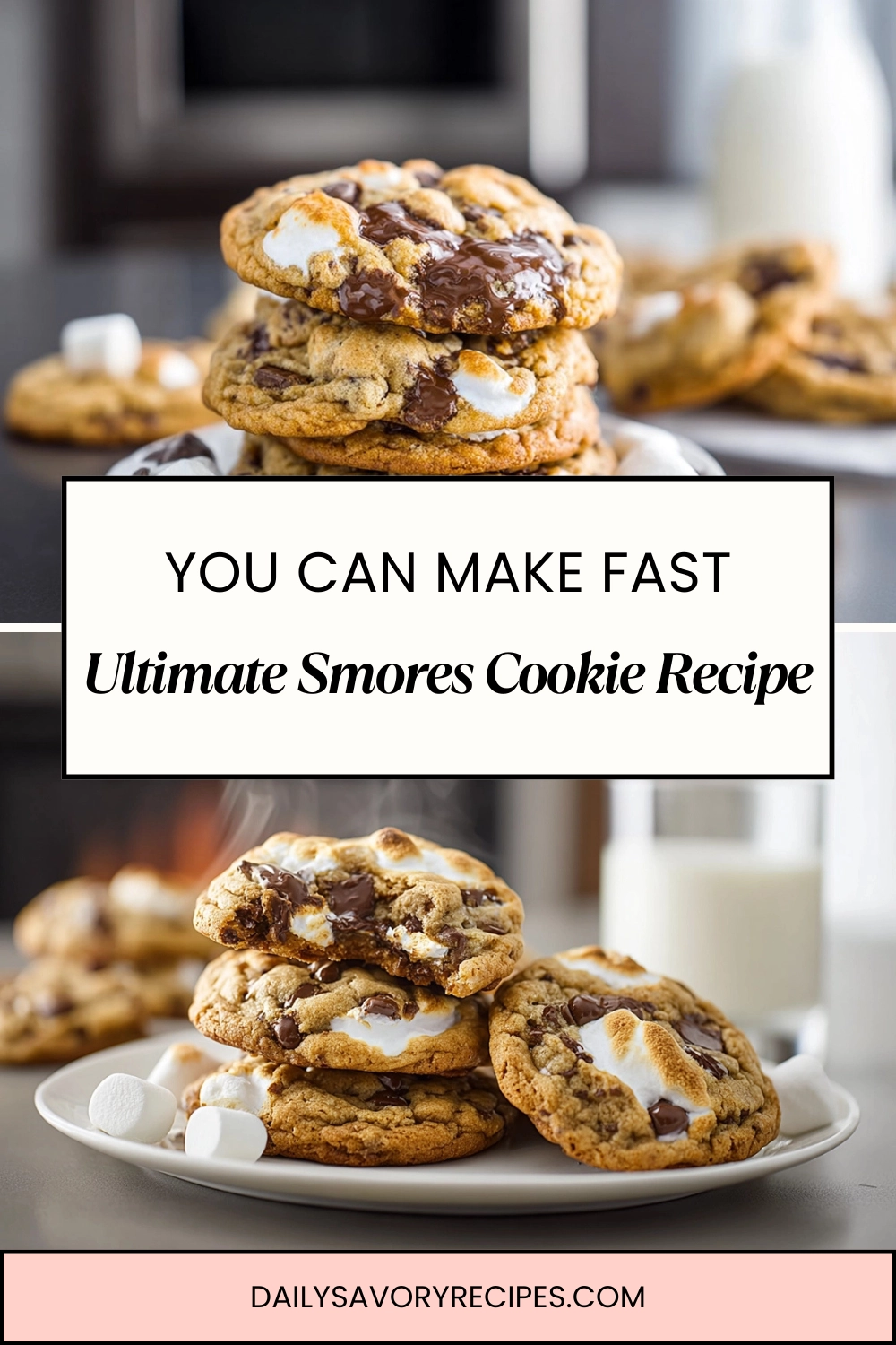 photorealistic chocolate chip s’mores cookies in modern kitchen setting