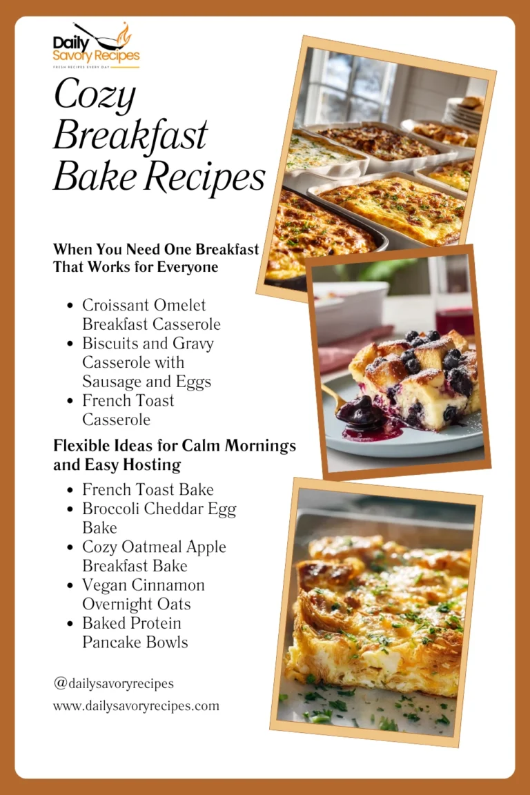 A realistic home kitchen scene featuring cozy breakfast bake recipes prepared for a family-style morning