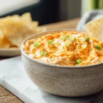 creamy crockpot buffalo chicken dip served in modern kitchen hero image