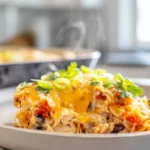 plated easy chicken burrito casserole on countertop in modern kitchen